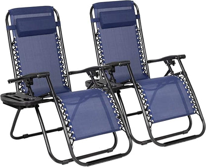 Flamaker Patio Zero Gravity Chair Outdoor Folding Lounge Chair Recliners Adjustable Lawn Lounge Chair with Pillow for Poolside, Yard and Camping (Deep Blue)
