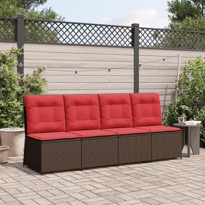 Outdoor Reclining Patio Sofa, Single Seat PE Rattan Garden Chair with Adjustable Backrest, Comfortable Cushioned Lounge Seat for Balcony, Terrace and Backyard, Brown