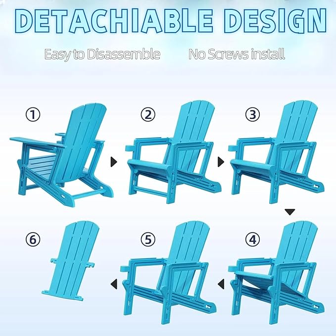 FONTOI Adirondack Chair, Plastic Adirondack Chair with Cup Holder, Outdoor Weather Resistant Lawn Furniture, 400 LBS Capacity Recliner, Garden Backyard Patio Without Screws Install, Sky Blue