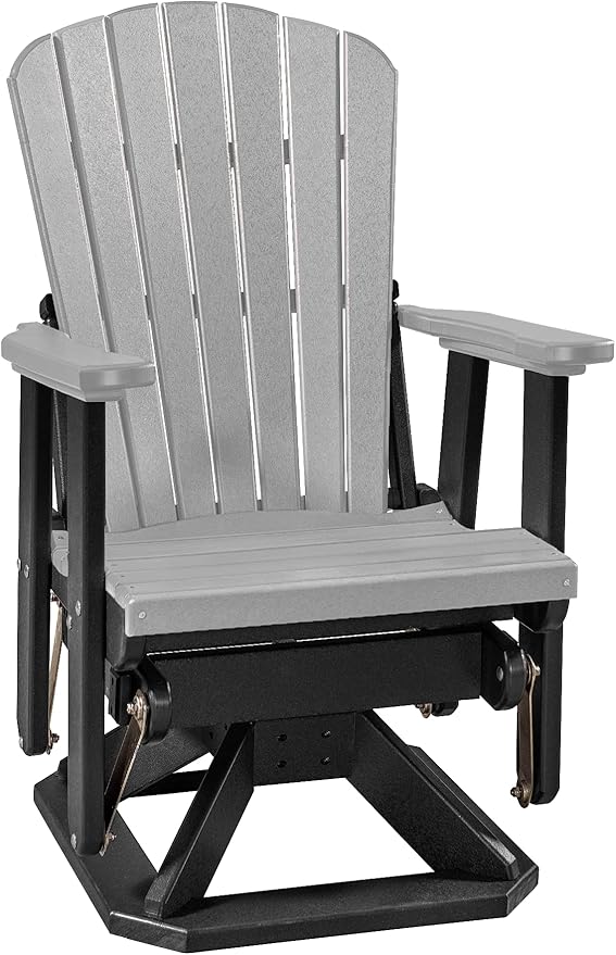 DutchCrafters Slat Fan Back Poly Adirondack Swivel Glider Outdoor Patio Chair (Black & Light Gray)