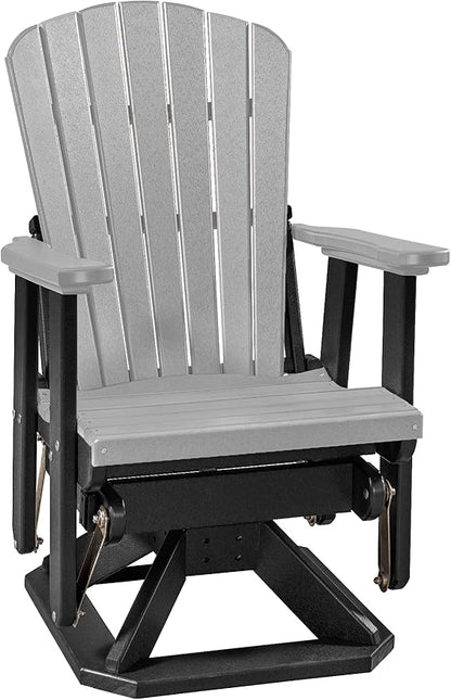 DutchCrafters Slat Fan Back Poly Adirondack Swivel Glider Outdoor Patio Chair (Black & Light Gray)