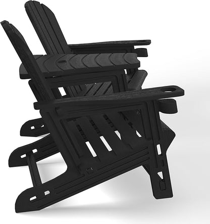 WestinTrends Azura Outdoor HDPE Adirondack Chairs with Connecting Table Tray (Set of 2), Black