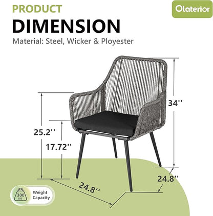 Patio Dining Chairs, Outdoor Dining Chairs with Armrest and Cushion Set of 6, Woven Twisted Wicker Rattan Chair, Modern Indoor Outdoor Seating for Garden, Lawn, Backyard, Grey