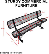 6 Ft Metal Park Bench for Outside, All-Weather Thermoplastic Coating Outdoor Bench with Backrest - Photo 3