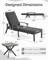 HOMEFUN Outdoor Chaise Lounge Chair 3-Piece Set, Hand-Brushed Wood Grain Cast Aluminum Recliners with Side Table - Photo 2