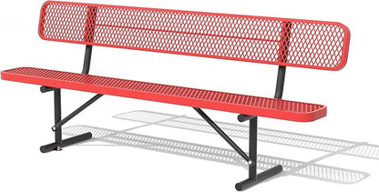 96" Metal Park Benches for Outside - Red Outdoor Benches Heavy Duty Garden Weatherproof Bench with Backrest, Buddy Bench for Schools,Commercial Benches for Shopping Mall, Store, Yard, Patio