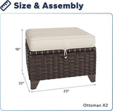 2 Pieces Patio All-Weather Wicker Ottomans with Cushions, PE Rattan Outdoor Conversation Furniture Set for Backyard - Photo 2