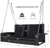 RELAX4LIFE Porch Swing 2-Seat Patio Rattan, Wicker Porch Swings Outdoor W/Two 7.9 Ft Solid Steel Chain - Photo 7