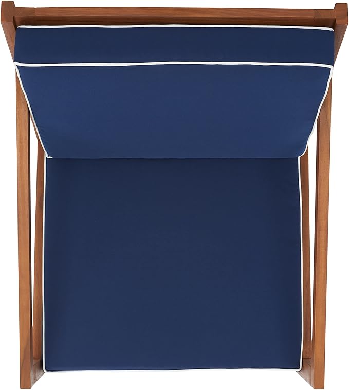 SAFAVIEH Outdoor Collection Vernon Natural/Navy Cushion with White Piping Rocking Chair