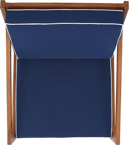 SAFAVIEH Outdoor Collection Vernon Natural/Navy Cushion with White Piping Rocking Chair
