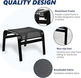 Patio Outdoor Ottoman Assembled Aluminum Footstools Small Seat Side Table Footrest for Balcony, Poolside 2 Set Black - Photo 5