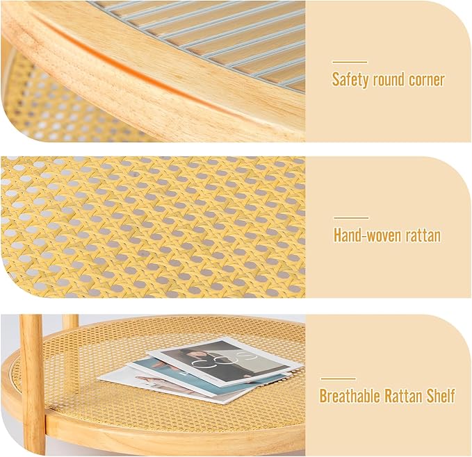 Outvita Outdoor Side Table, Rattan Rubber Wood Coffee Table with Weather - Resistant Coating, Double - Layer Storage, 31.5"x31.5"x 17.3", Easy Assembly for Patio, Garden, Living Room, Bedroom