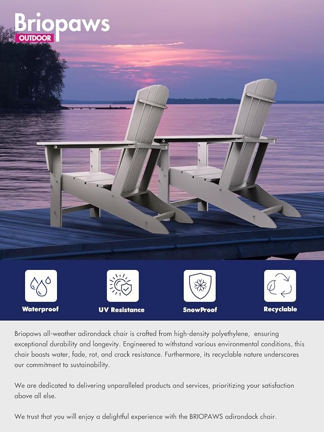 BRIOPAWS Adirondack-Chairs-Set of 6 | Fire Pit Chair | Oversized | HDPE Plastic | Weather Resistant | for Deck Outdoor Poolside Campfire | White