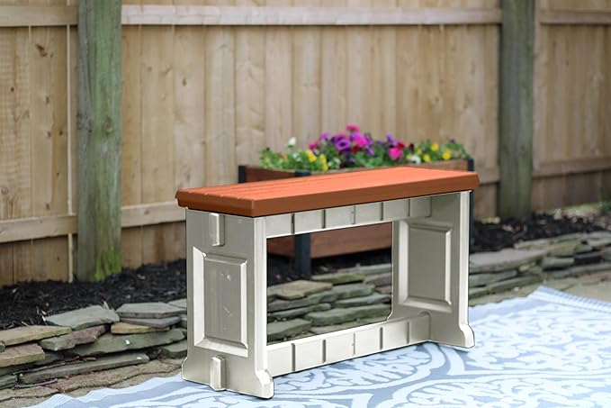 Bench, Redwood Top with Warm Grey Sides, 1 Pack - Proudly Made in The USA, Click and Lock Hardware-Free Assembly, Durable and Stylish Outdoor Seating