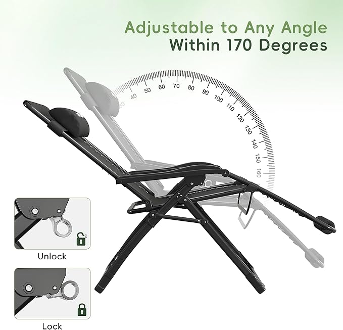 Amopatio Oversized Zero Gravity Chair, 29''W Reclining Camping Lounge Chair Upgraded Lock and Footrest, Cup Holder - Photo 5