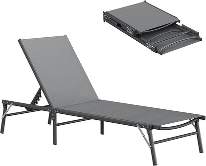 UDPATIO Foldable Patio Lounge Chairs Outdoor Chaise Lounge with 5-Positions Poolside Lounge Chairs with Portable Design for Pool, Beach, Deck, Backyard No Assembly
