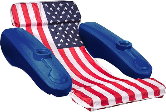 XtremepowerUS Floating Chaise Pool Lounger USA Patriotic Padded Large for Adults Headrest, Backrest, Footrest & Cupholder (American Flag)