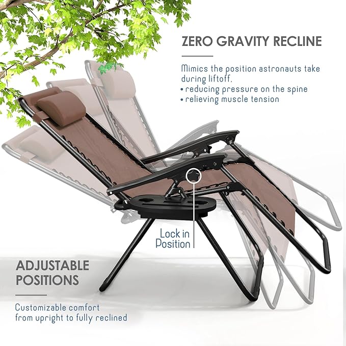 Nestl Zero Gravity Chairs, Portable Patio Lounge Chair Outdoor with Pillows & Cup Holder Trays - Photo 4