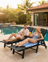 Carauci Lounge Chair Outdoor Set of 2, HDPE Chaise Lounge with Wheels - Photo 2