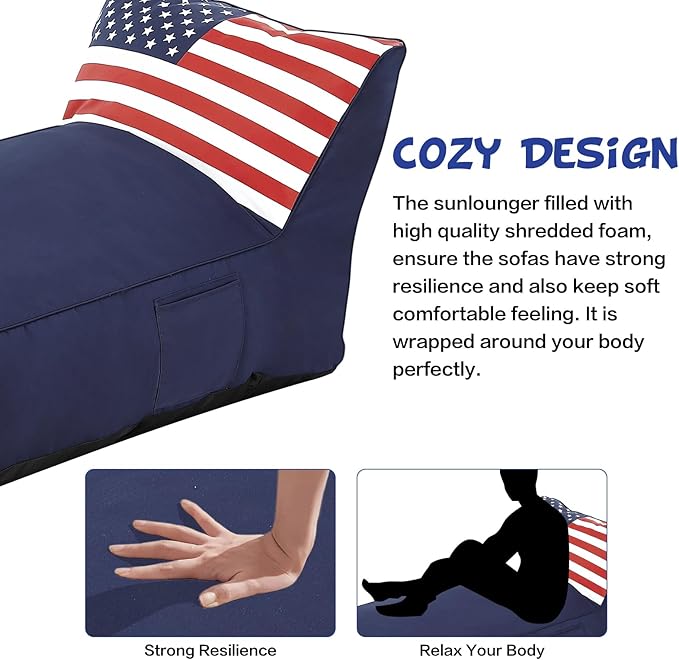 Outdoor Chaise Lounge Chair, Sunbed UV Resistant American Flag Sofa Couch Patio Waterproof Outside Sunlounge Reclining - Photo 3