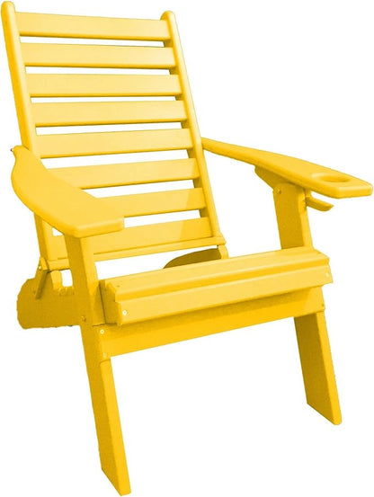 Furniture Barn USA Farmhouse Collection Poly Ladderback Folding Adirondack Chair with Smart Phone Holder, Lemon Yellow