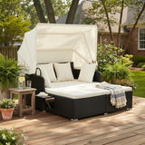 Tangkula Patio Rattan Daybed with Retractable Canopy, Outdoor Wicker Sunbed Lounger with 2 Foldable Side Tables - Photo 3