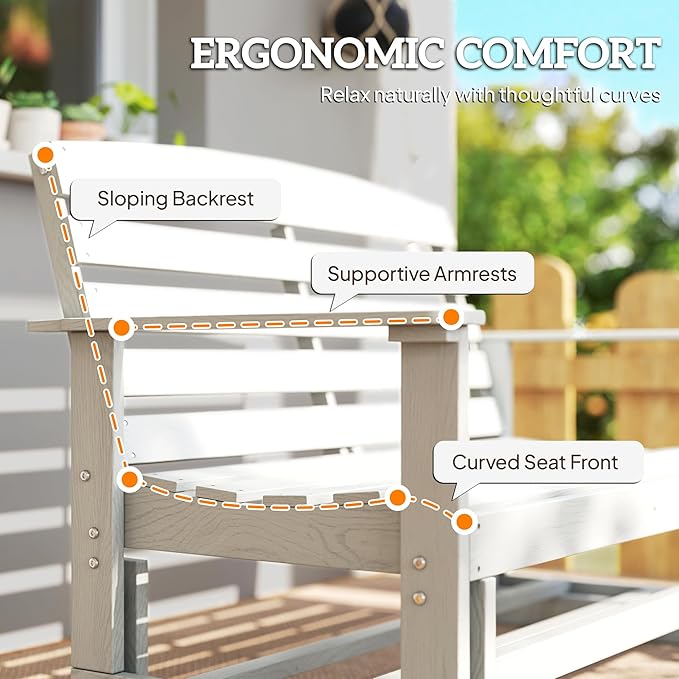 Outsunny 2-Person Outdoor Glider Bench Patio Double Swing Rocking Chair Loveseat w/Slatted HDPE Frame for Backyard - Photo 8