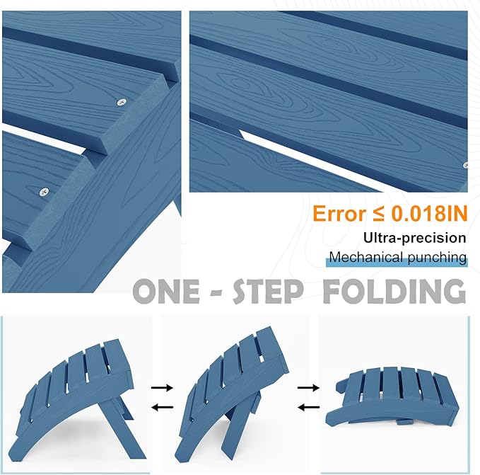 MXIMU Folding Adirondack Ottoman Set of 4: HIPS Plastic Outdoor Footrest Easy Assembly - All Weather Foot Stool Foot Rest for Adirondack Chair Use in Patio Garden Backyard Pool (Navy)