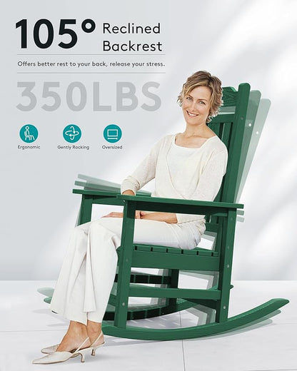 SERWALL HDPE Outdoor Rocking Chair for Adults, Outdoor Rocking Chairs, Patio Rocking Chair Sets, Green