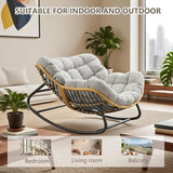 Oversized Rocking Chair, Outdoor/Indoor Patio Papasan Rocker with Thick Cushion - Photo 7