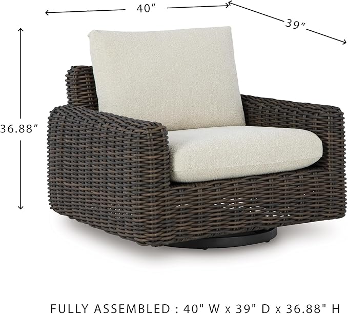 Signature Design by Ashley Kimora Casual Nuvella Weather Resistant Fabric, Resin Wicker Outdoor Swivel Glider Lounge Chair with Removable Cushions, Dark Brown & Beige