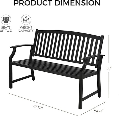 Grand patio 52" Farmhouse Outdoor Bench, Garden Benches with Anti-Rust Aluminum Powder Coated Frame, Faux Wood Grain Finish Frame Patio Bench for Front Porch, Black