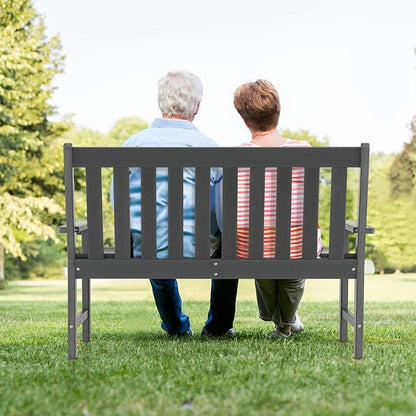 Giantex Outdoor Bench, 52-Inch Outside Bench All-Weather HDPE Park Bench with Backrest and Armrests, 705 lbs Weight Capacity, 2-Person Slatted Patio Bench for Porch, Yard, Lawn, Garden Bench (Grey)