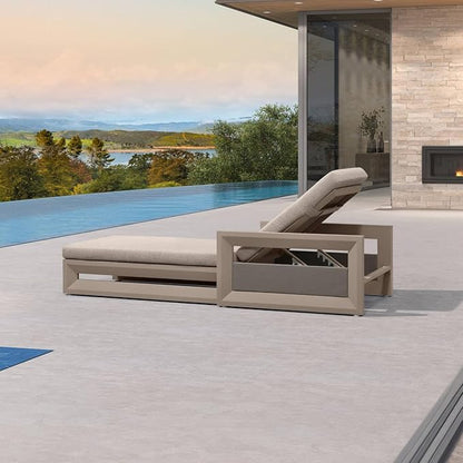 PURPLE LEAF Outdoor Chaise Lounge 2 in 1 Design Reclining Lounger Chair with Cushion Deluxe Aluminum Oversize Pool Lounge Chairs with Armrests & Backrest for Patio Poolside Backyard, Khaki