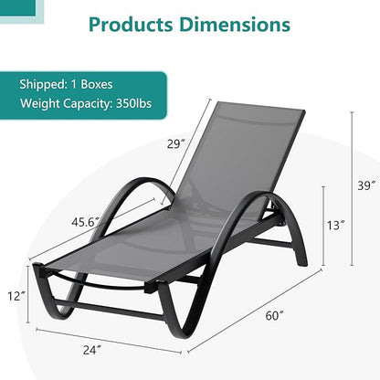 SUNLEI Lounge Chair for Outside Set of 2, Pool Chaise Lounge with S-Shaped Armrest, Patio Lounge Chairs with Adjustable Backrest & Textilene, Patio Chaise Lounge for Outdoor/Light Grey