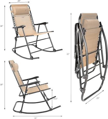 Devoko Patio Rocking Zero Gravity Chair Outdoor Wide Recliner Chair for Lawn Beach Camping Poolside with Headrest Pillow (Beige)