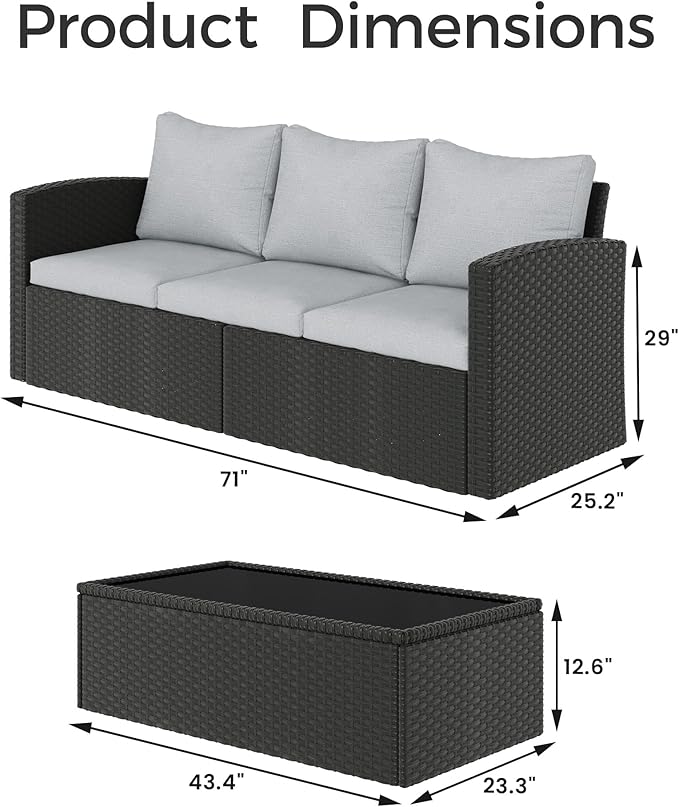 SUNVIVI OUTDOOR Outdoor Patio Couch with Coffee Table, All Weather PE Wicker Rattan Patio Sofa with Upgraded Cushions - Photo 2