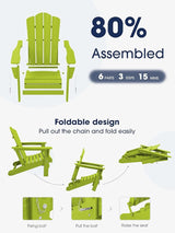 KINGYES Folding Adirondack Chair Set of 8, HDPE All-Weather Folding Adirondack Chair, Apple - Photo 5