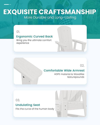 SERWALL Outdoor Adirondack Dining Chair Set of 2, All Weather HDPE Patio Chairs, White