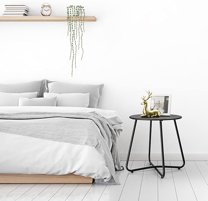 danpinera Outdoor Side Tables with Flower Cut Outs, Weather Resistant Steel Patio Side Table, Small Round Outdoor End Table Metal Side Table for Patio Yard Balcony Garden Black