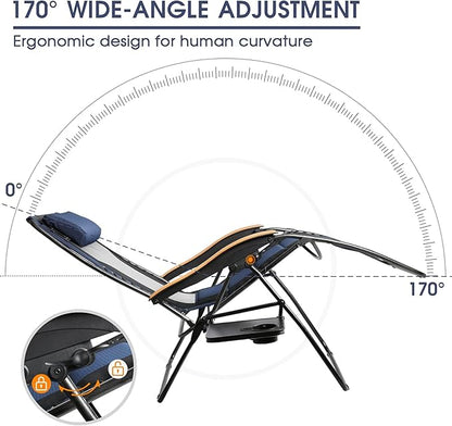 Portal Portable Zero Gravity Chair, Lounge Chair Outdoor Oversized Zero Gravity Chair Folding Lounge Chair with Adjustable Pillows and Cup Holder for Poolside Backyard and Lawn, Support 350lbs