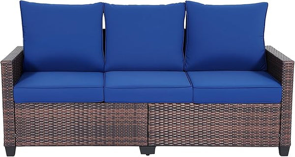 EortheX Outdoor Patio Sofa, 3-Seat Rattan Wicker Couch for Garden Deck or Porch - Photo 1