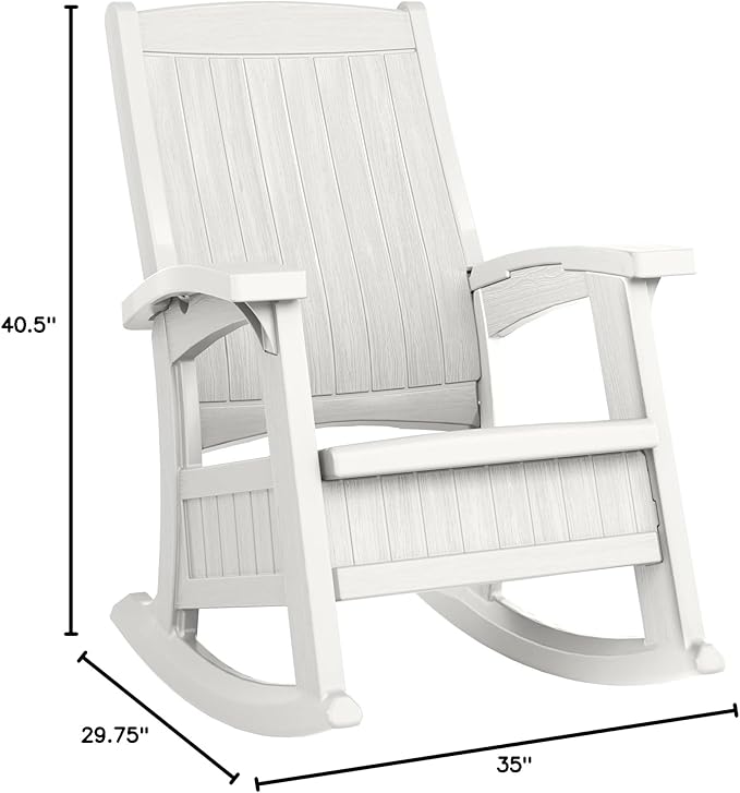 Suncast Outdoor Patio Rocking Chair with 7 Gal. of Under-Seat Storage, Stylish Faux Wood Outdoor Rocker for Patios, Ice Cube