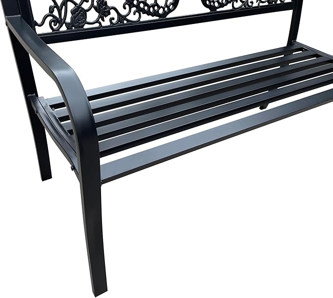 Hi-Line Gift Ltd 50" Outdoor Metal Garden Bench with Butterfly Backrest Design - Black