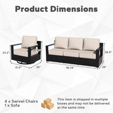 Outdoor Aluminum Furniture Set, 5-Piece Patio Conversation Set, 4 Swivel Chairs and 1 Sofa, All-Weather Metal Frame - Photo 2