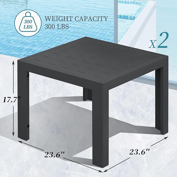 NICESOUL® 2 Pieces Aluminum Tables Side Tables Grey Tea Tables for Outdoor Patio Porch Backyard Furniture Pieces in Pairs Charcoal Grey
