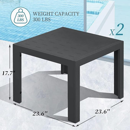 NICESOUL® 2 Pieces Aluminum Tables Side Tables Grey Tea Tables for Outdoor Patio Porch Backyard Furniture Pieces in Pairs Charcoal Grey