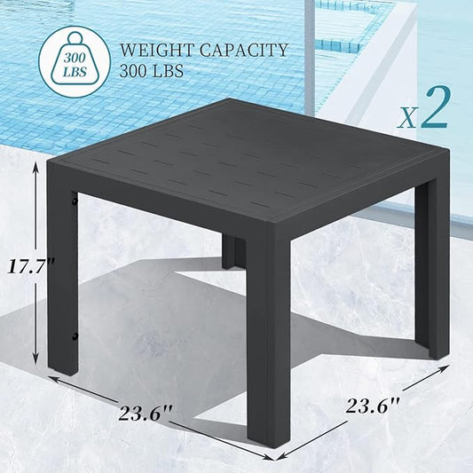 NICESOUL® 2 Pieces Aluminum Tables Side Tables Grey Tea Tables for Outdoor Patio Porch Backyard Furniture Pieces in Pairs Charcoal Grey