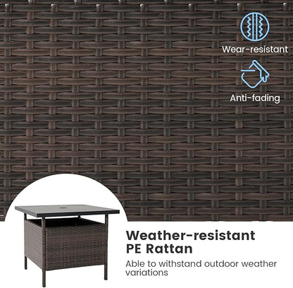 HAPPYGRILL Patio Umbrella Table Stand Rattan Outdoor Side Table with Umbrella Hole, PE Wicker Frame, for Patio Garden Deck Poolside