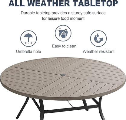 VICLLAX 50" Round Patio Dining Table for 6, All Weather Metal Outdoor Table with 1.57" Umbrella Hole and Surdy Frame for Garden Lawn Deck, Grey
